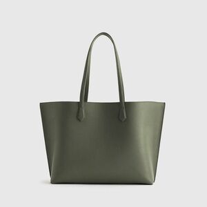 Quince Italian Leather Triple Compartment Shopper Tote in Olive Green